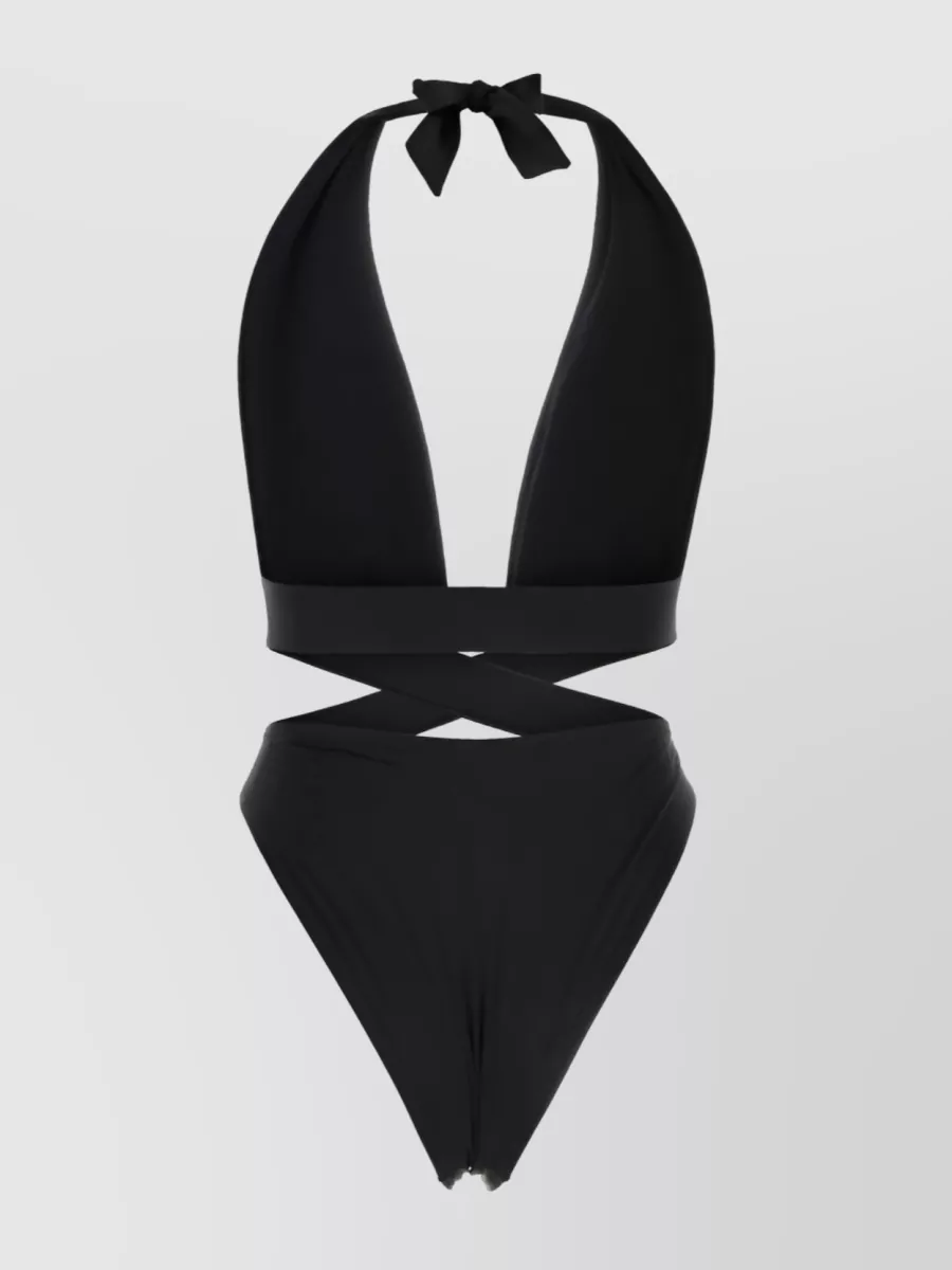 Shop Versace Medusa Plunge Cross-strap Swimsuit In Black