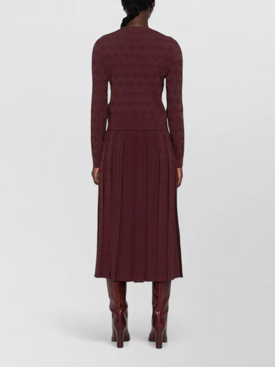Tory Burch Monogram Jacquard Round Neck Long-Sleeve Cardigan