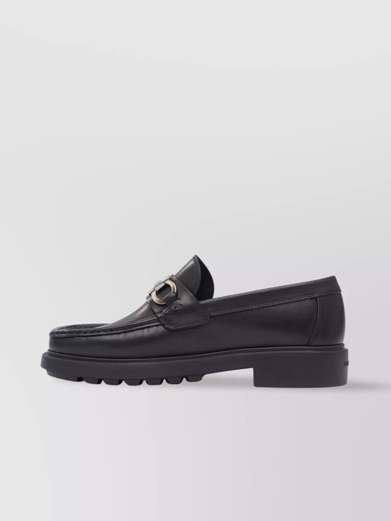 Ferragamo Black Leather Loafers With Gancini Ornament