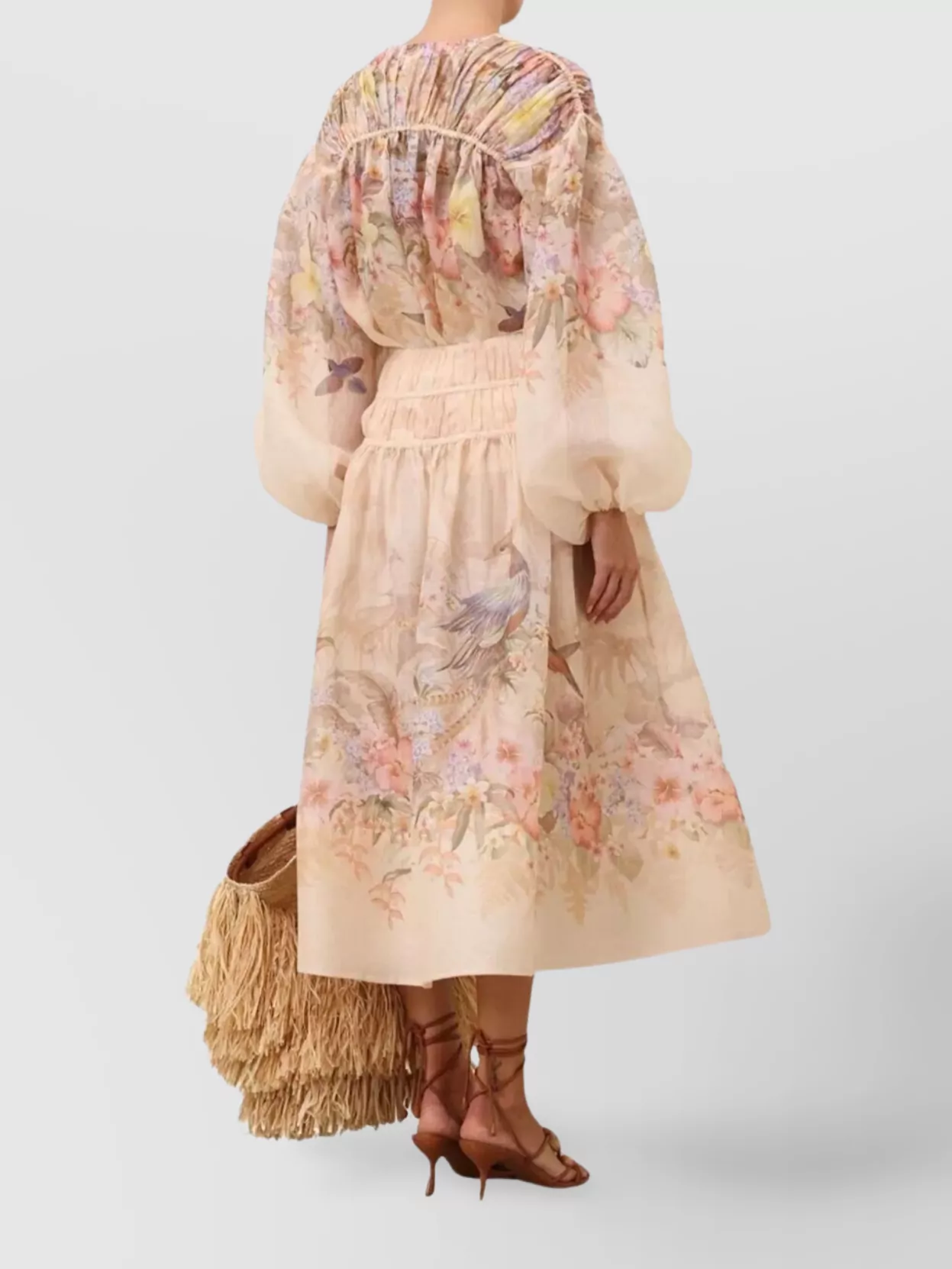 Shop Zimmermann Drawn Floral Midi Skirt In Pink