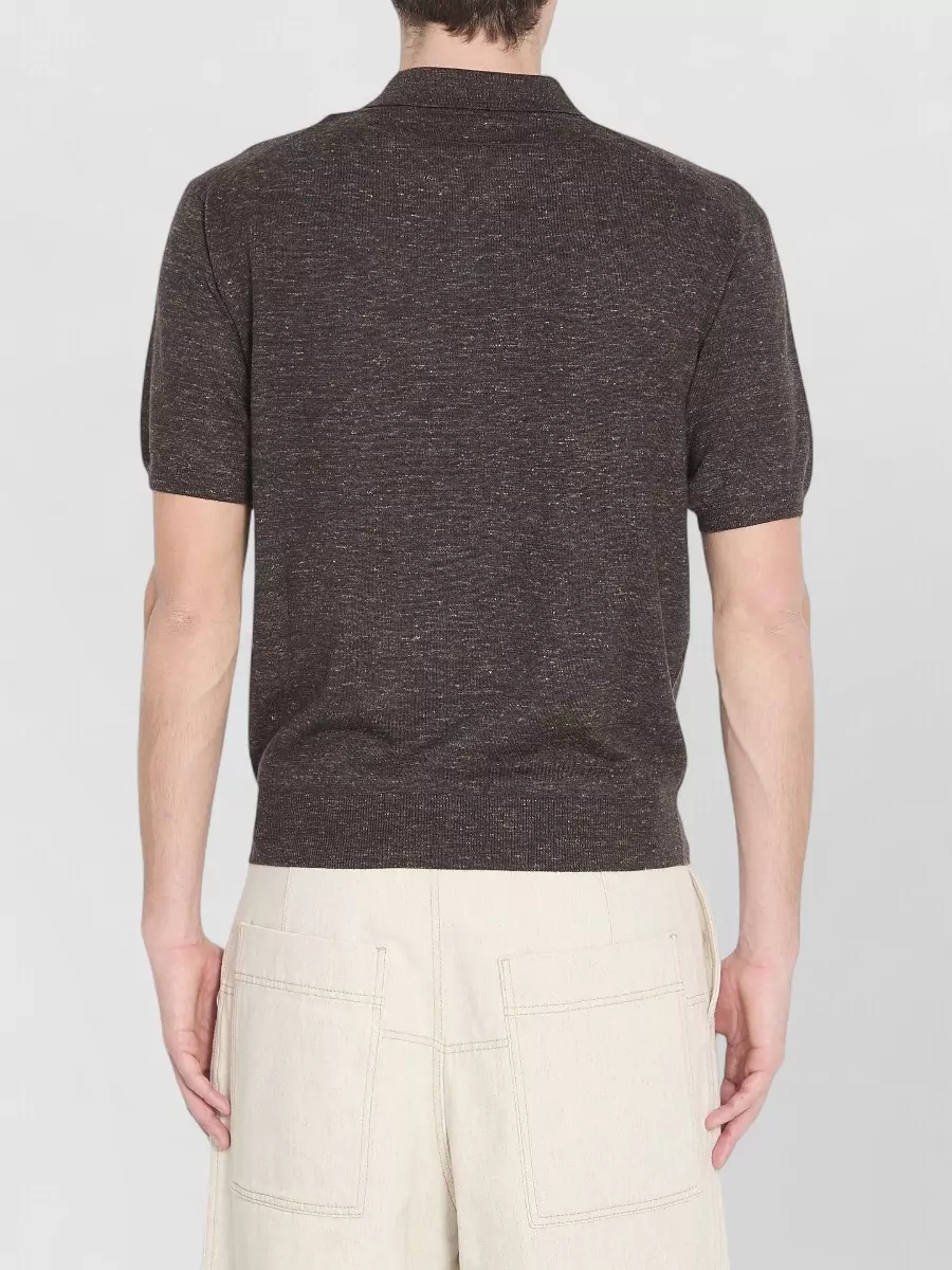 The Row Cashmere Silk Linen Ribbed Short-Sleeve Polo Shirt