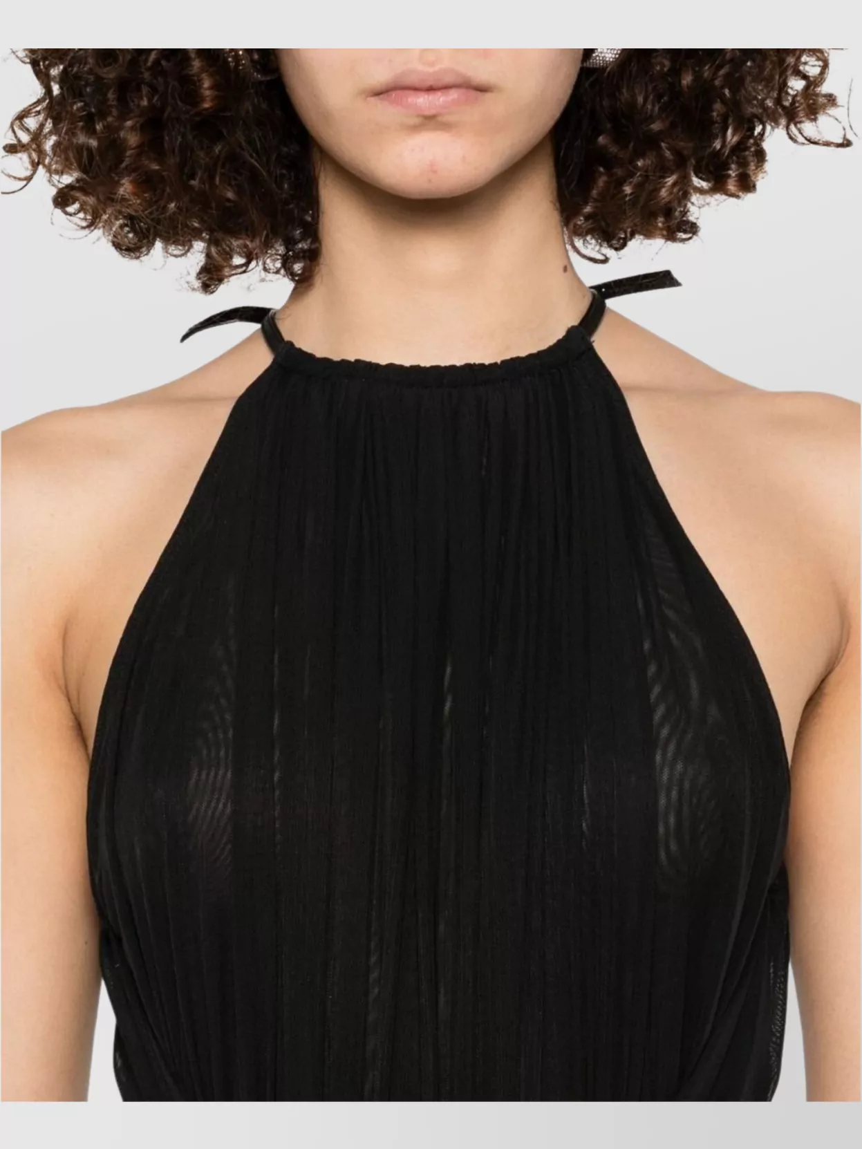 Mugler Halterneck Open Back Midi Dress Sheer Overlay