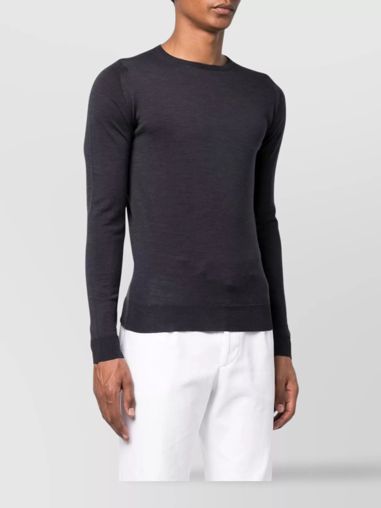 John Smedley Smoke Grey Crew Neck Merino Wool Sweater