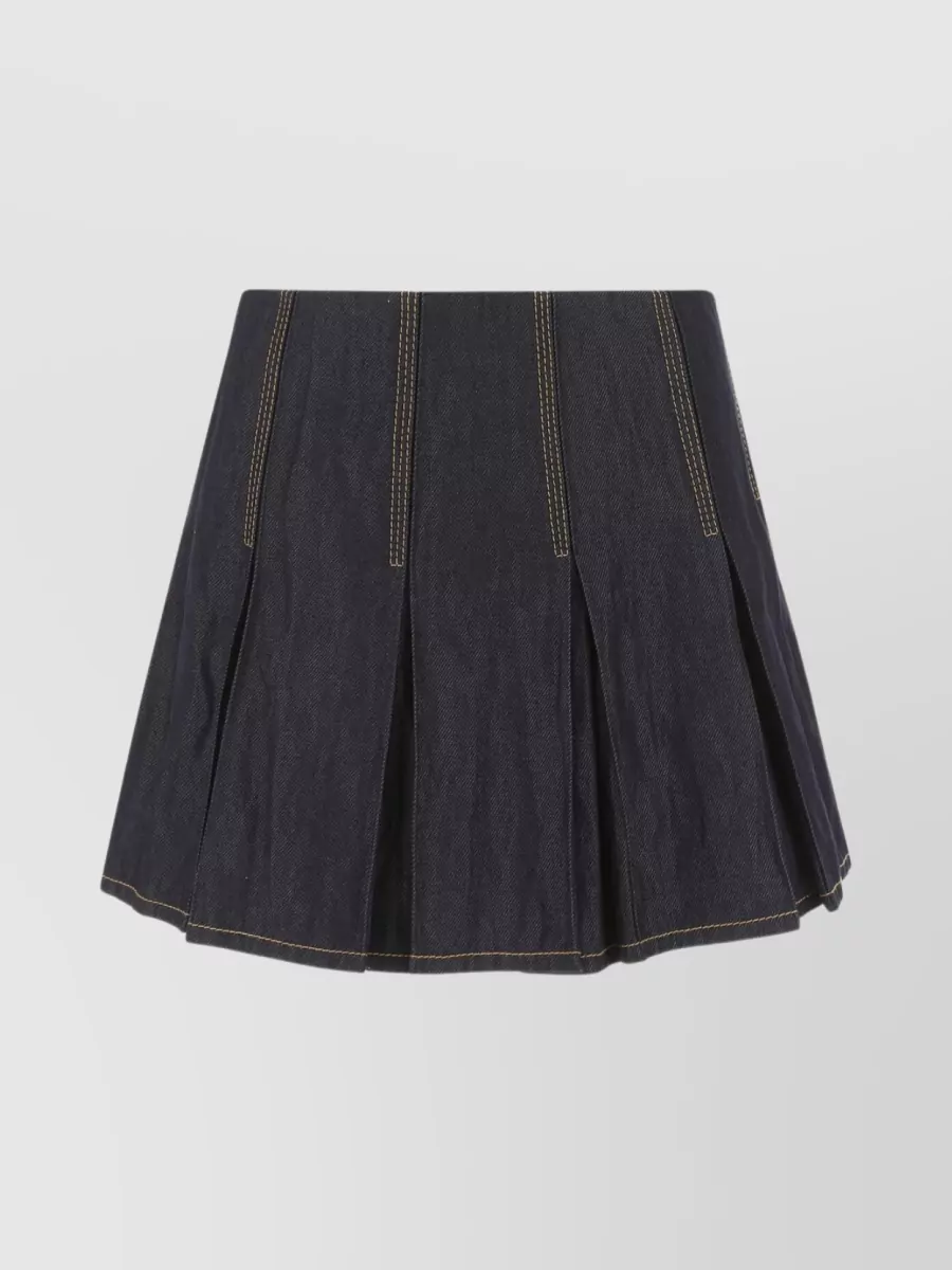 Shop Bottega Veneta Pleated Denim Mini Skirt In Black