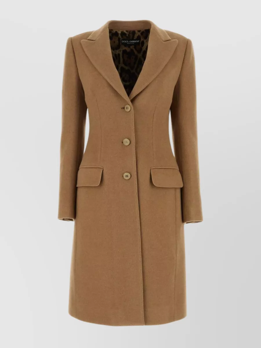 Shop Dolce & Gabbana Notch Lapel Wool Coat With Flap Pockets In Brown