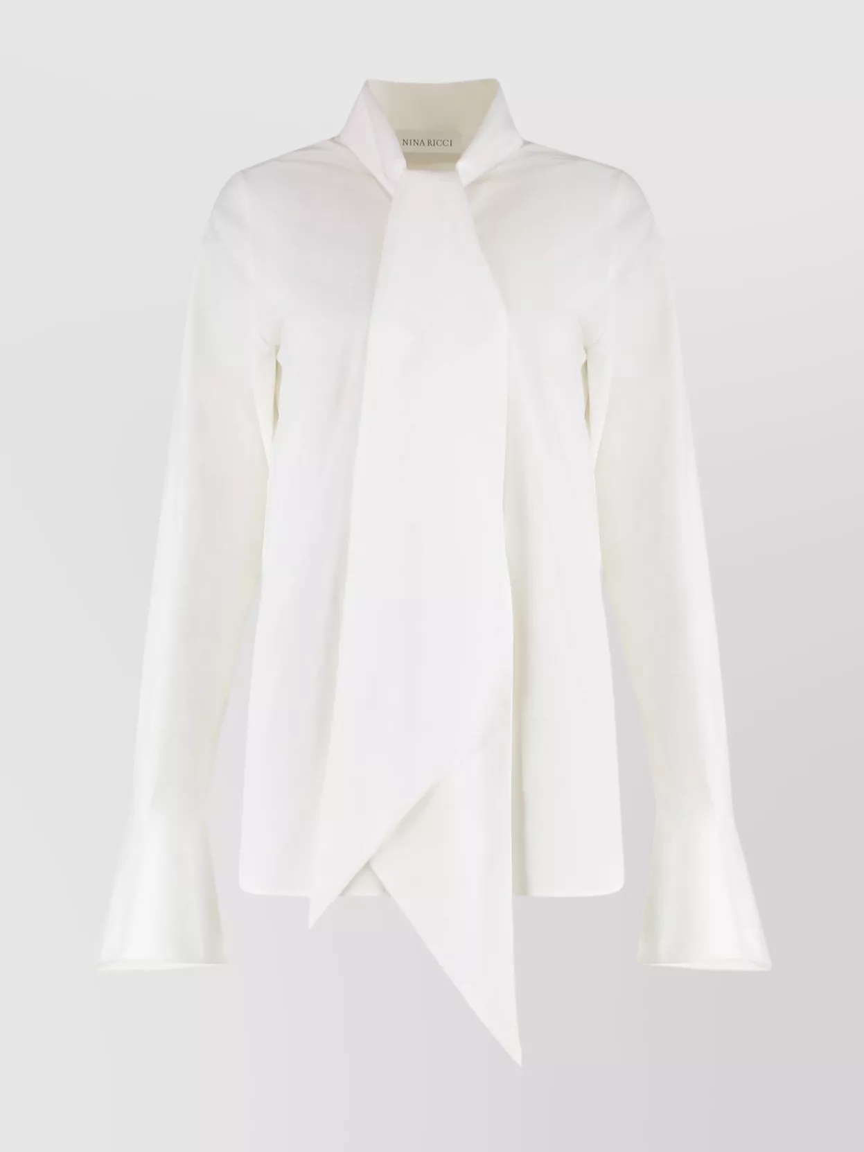 Nina Ricci Draped Front Cotton Shirt With Pussy-bow Collar In White