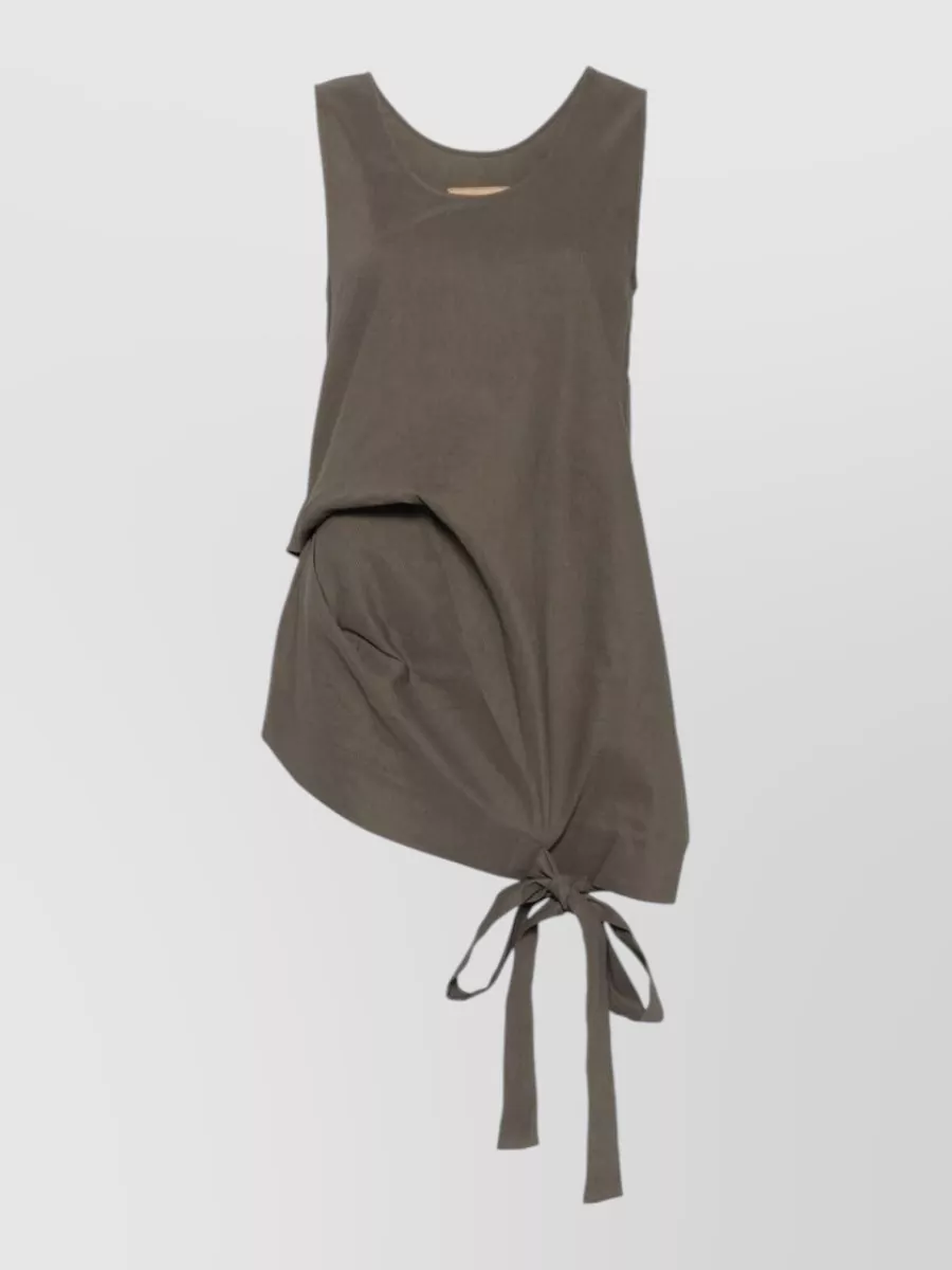 Uma Wang Linen Blend Sleeveless Asymmetric Tie Detail Top