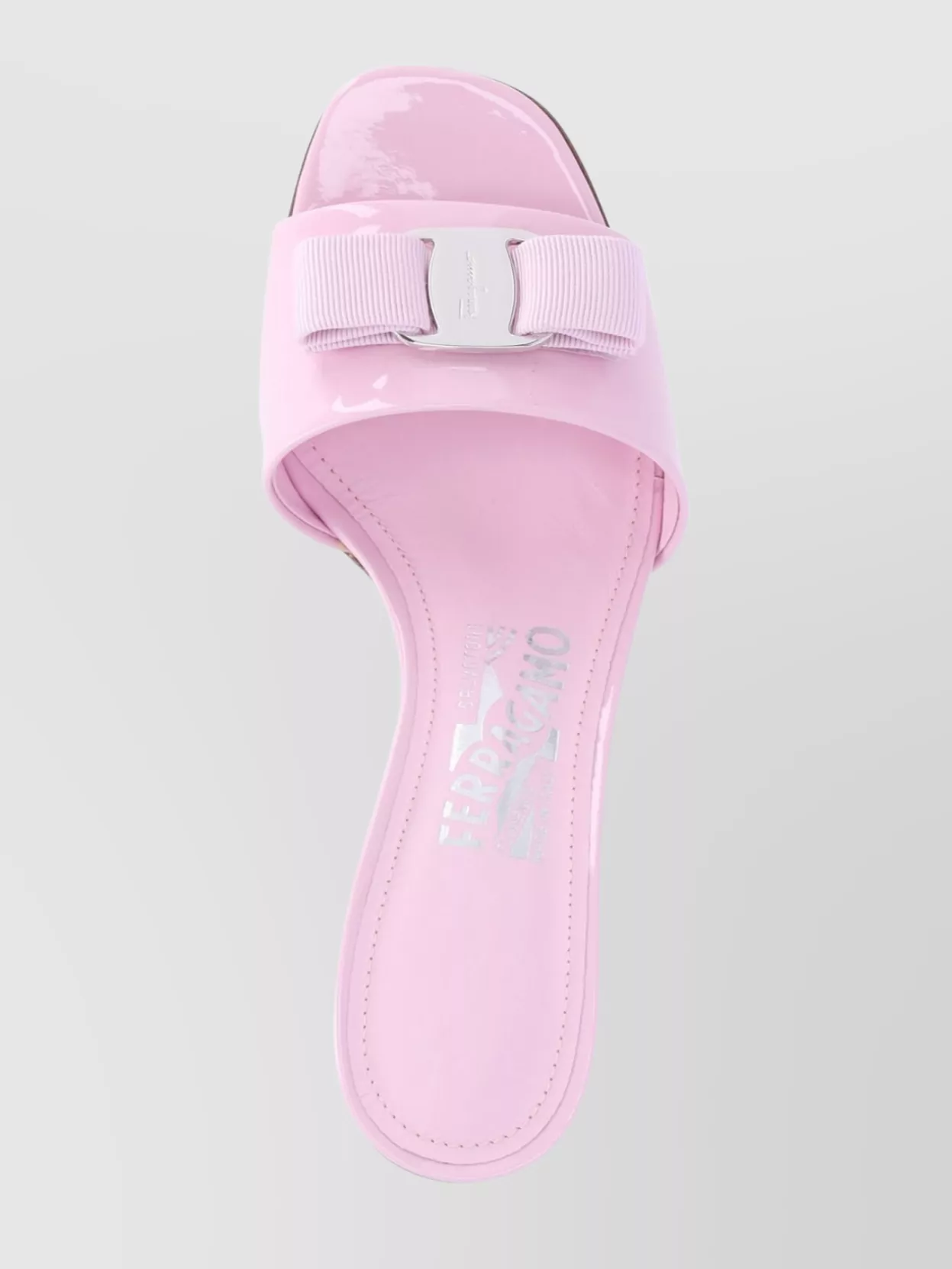 Ferragamo Iconic Vara Bow Patent Leather Sandals For Women In Pink