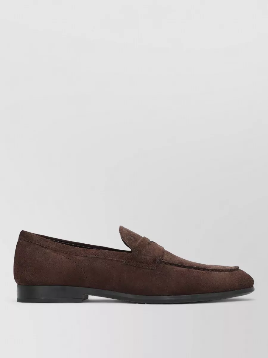 Tod's Suede Penny Strap Loafers Round Toe