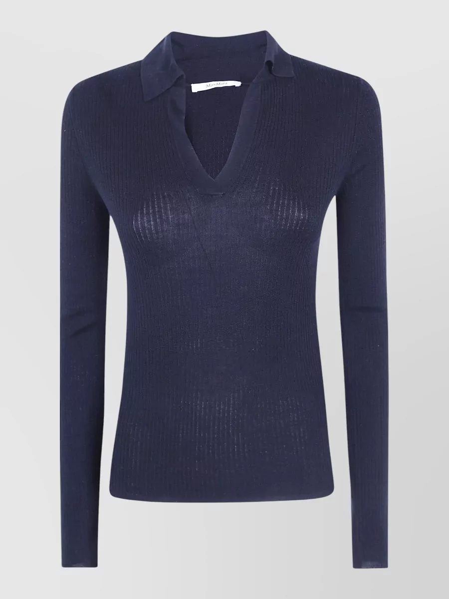 Max Mara silk cashmere ribbed long-sleeve polo top