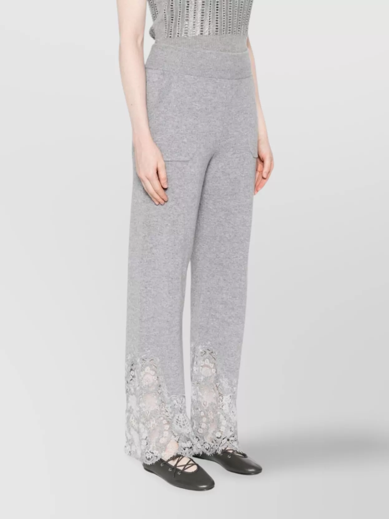 Ermanno Scervino Wide Leg Cashmere Trousers With Lace Trim