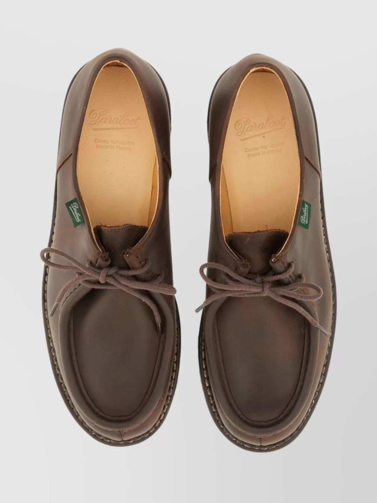 Paraboot Round Toe Leather Derby Shoes With Rubber Sole