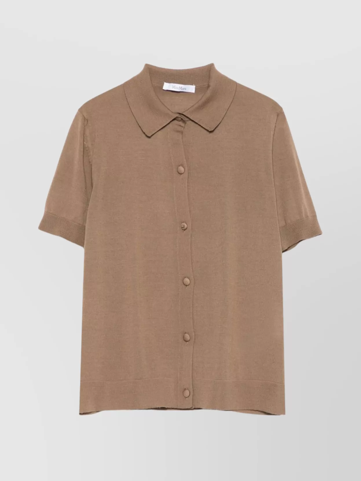 Max Mara Knit Shirt Collar Cardigan With Short Sleeves In Brown