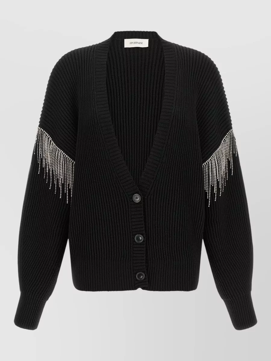 Sportmax Virgin Wool Ribbed V-Neck Cardigan