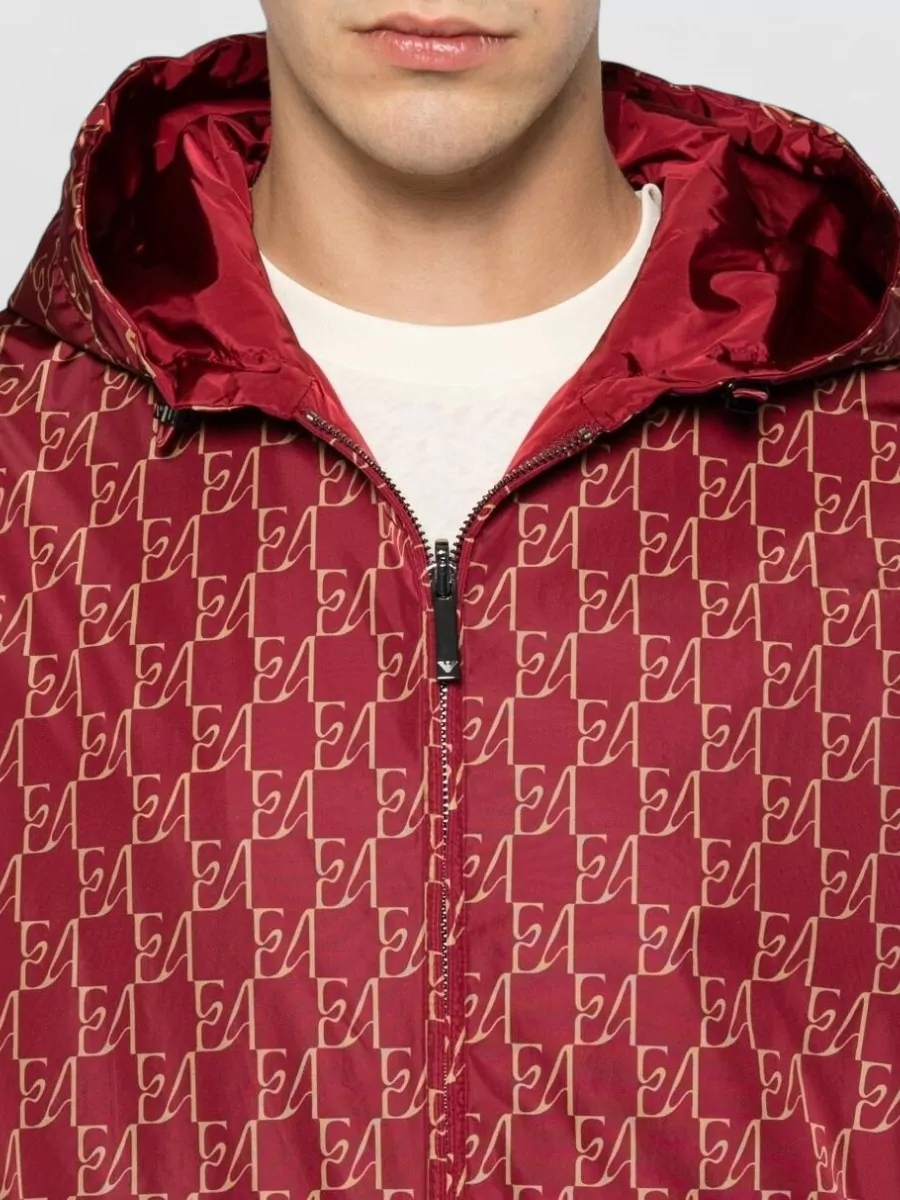 Emporio Armani Hooded Monogram Nylon Raincoat