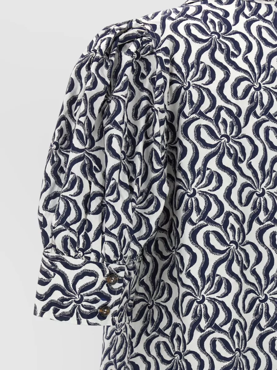Ganni Printed Cotton V-Neck Short-Sleeve Midi Dress