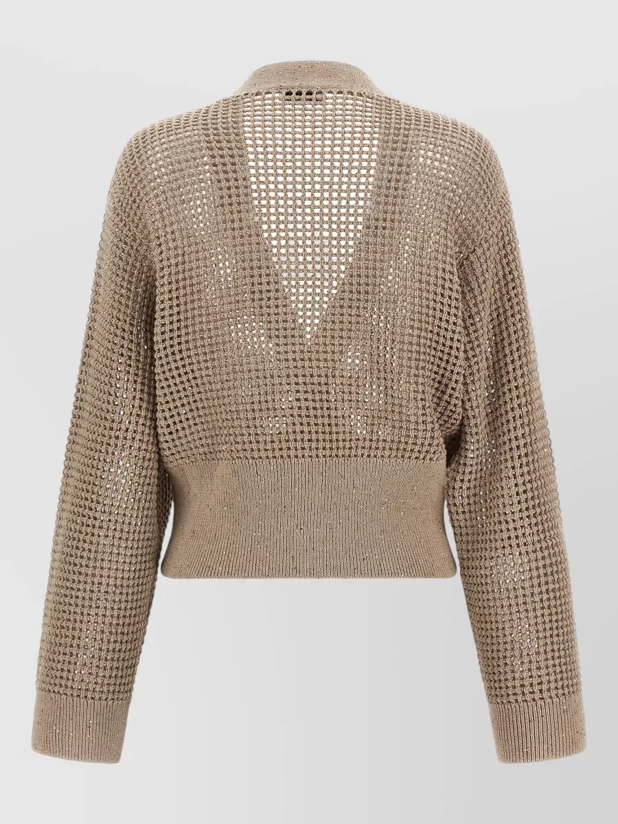 Brunello Cucinelli Sequined Mesh Cropped V-Neck Cardigan
