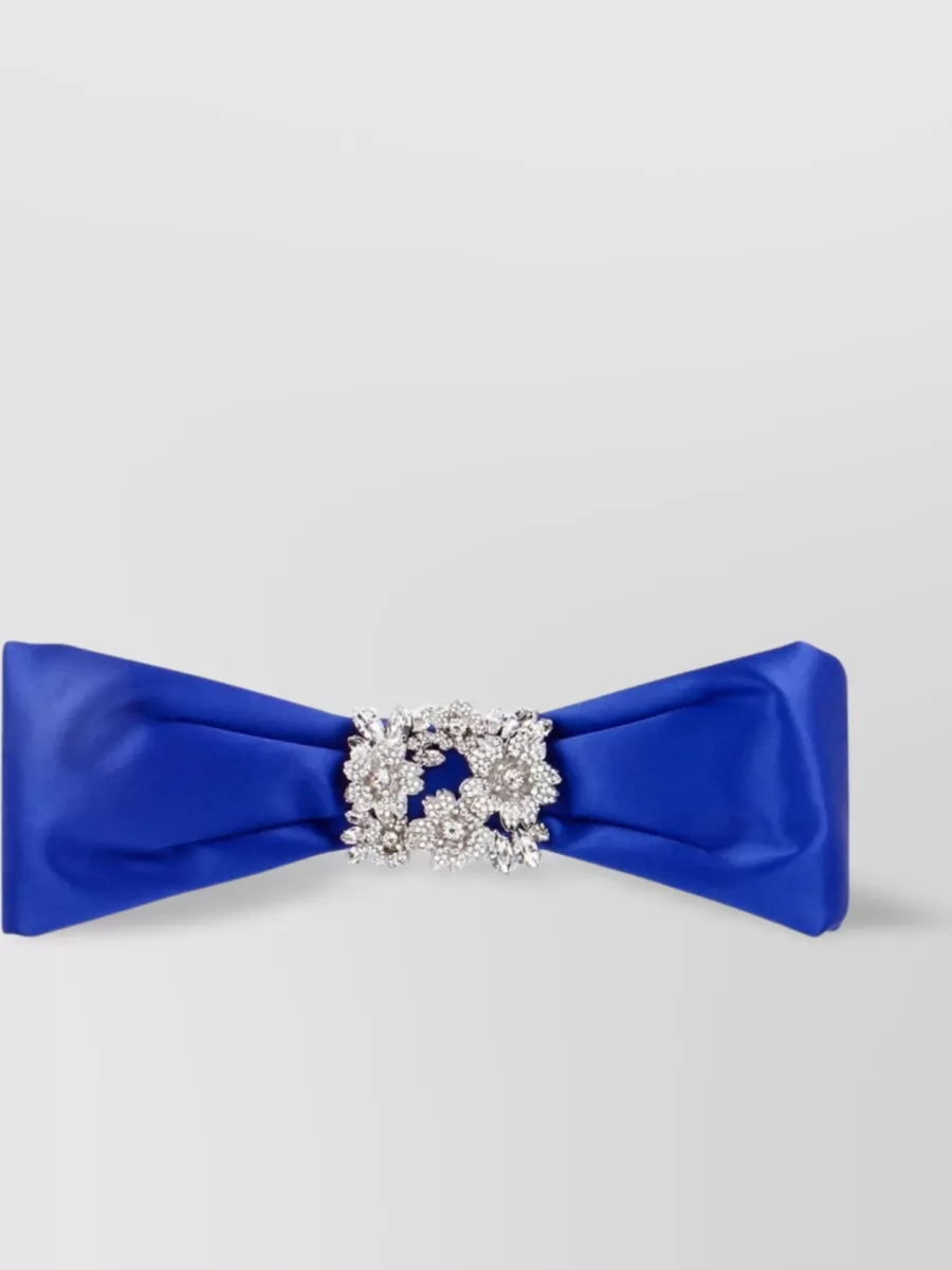 Shop Roger Vivier Satin Embellished Bow Hair Accessory In Blue