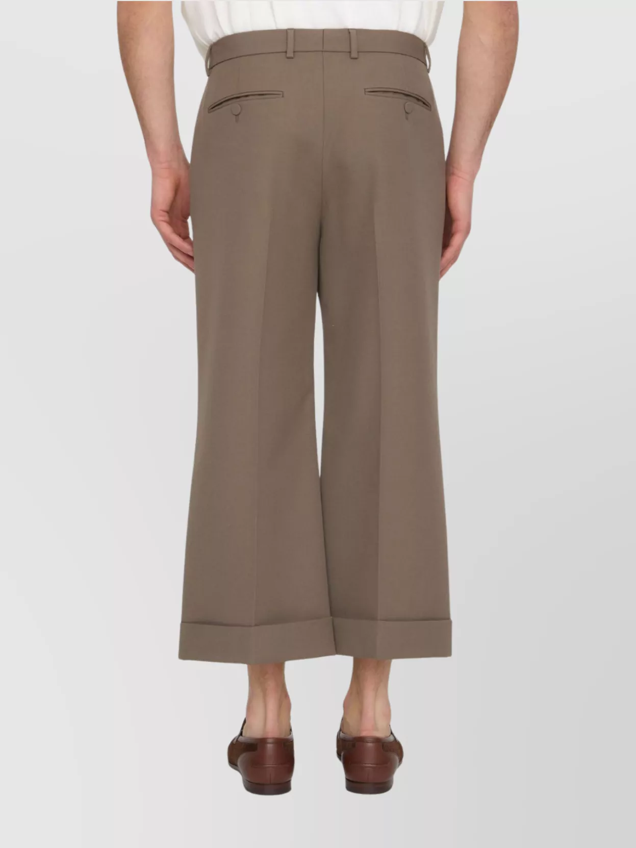 Gucci Cropped Gabardine Trousers With Cuffed Hem In Brown