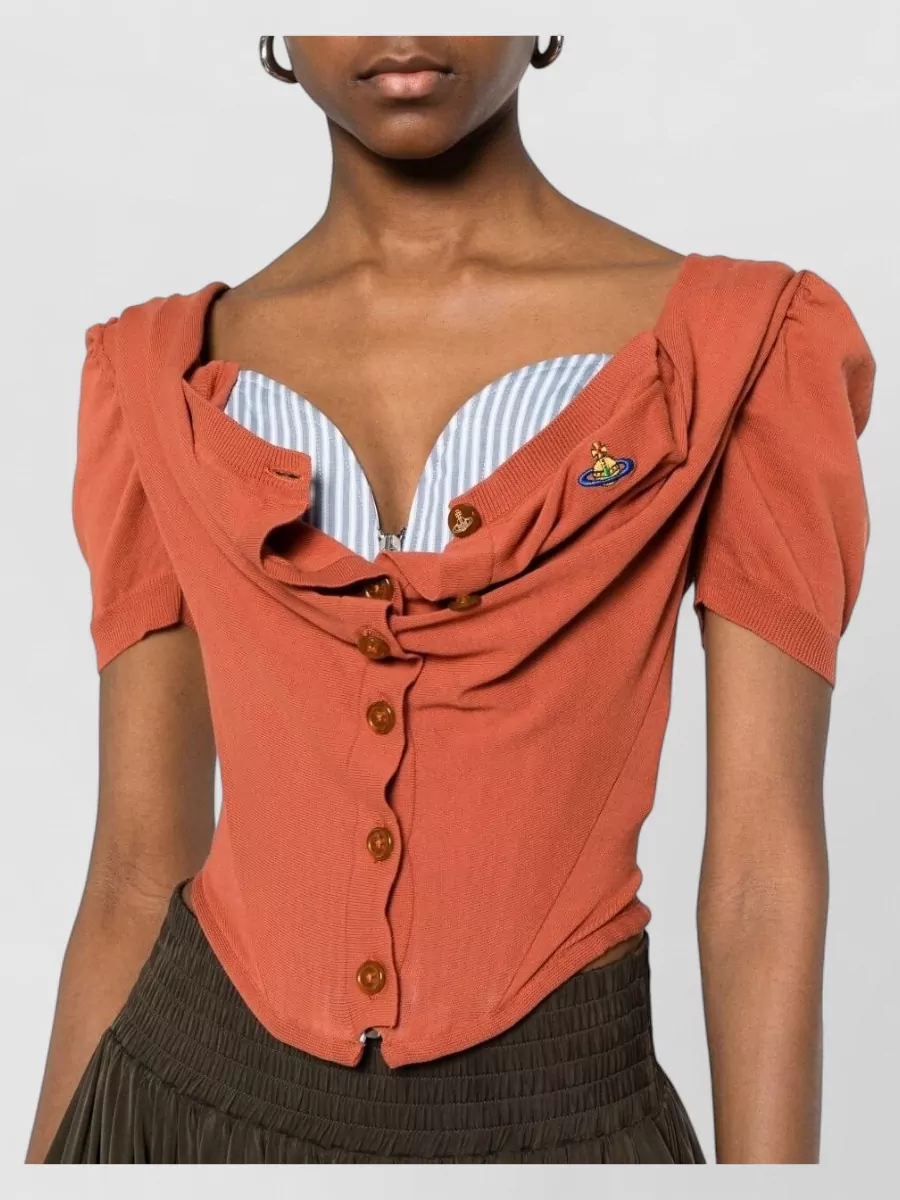 Vivienne Westwood Cotton Draped Off-Shoulder Short-Sleeve Blouse