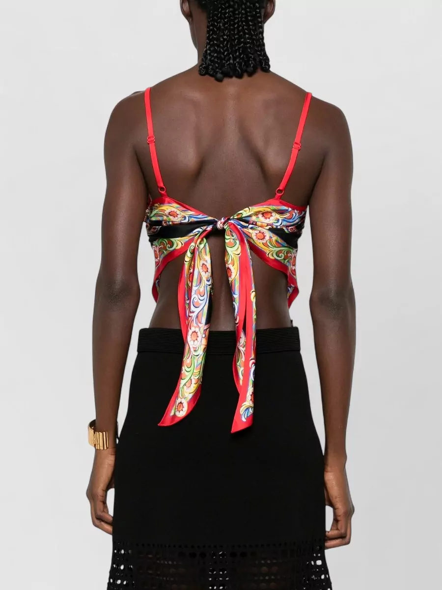 Dolce&Gabbana Silk Carretto-Print Knotted Camisole Top