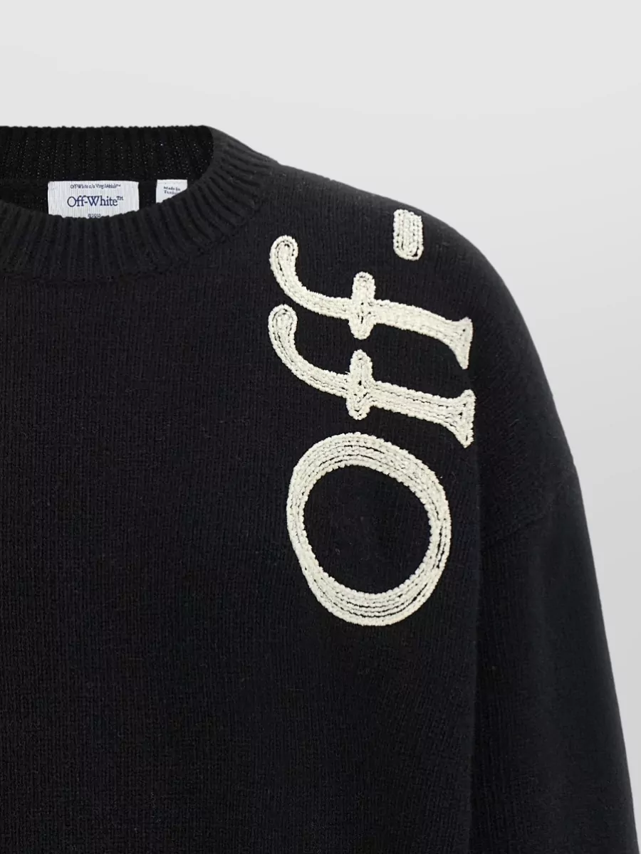 Off-White Merino Wool Vertical Bookish Crewneck Sweater