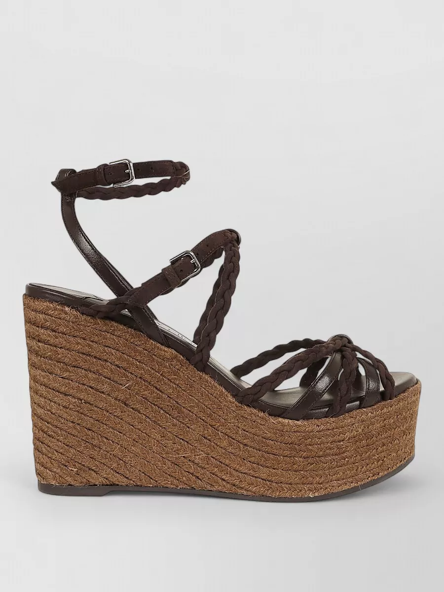 Jimmy Choo Leather Woven Wedge Sandals