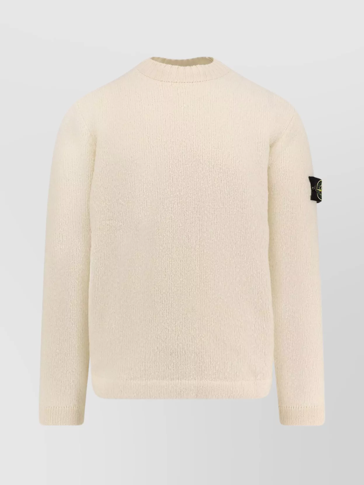 【送料&関税込】Stone Ivory Cotton Sweater Stone Island Ribbed crew-neck cotton sweatshirt with elbow