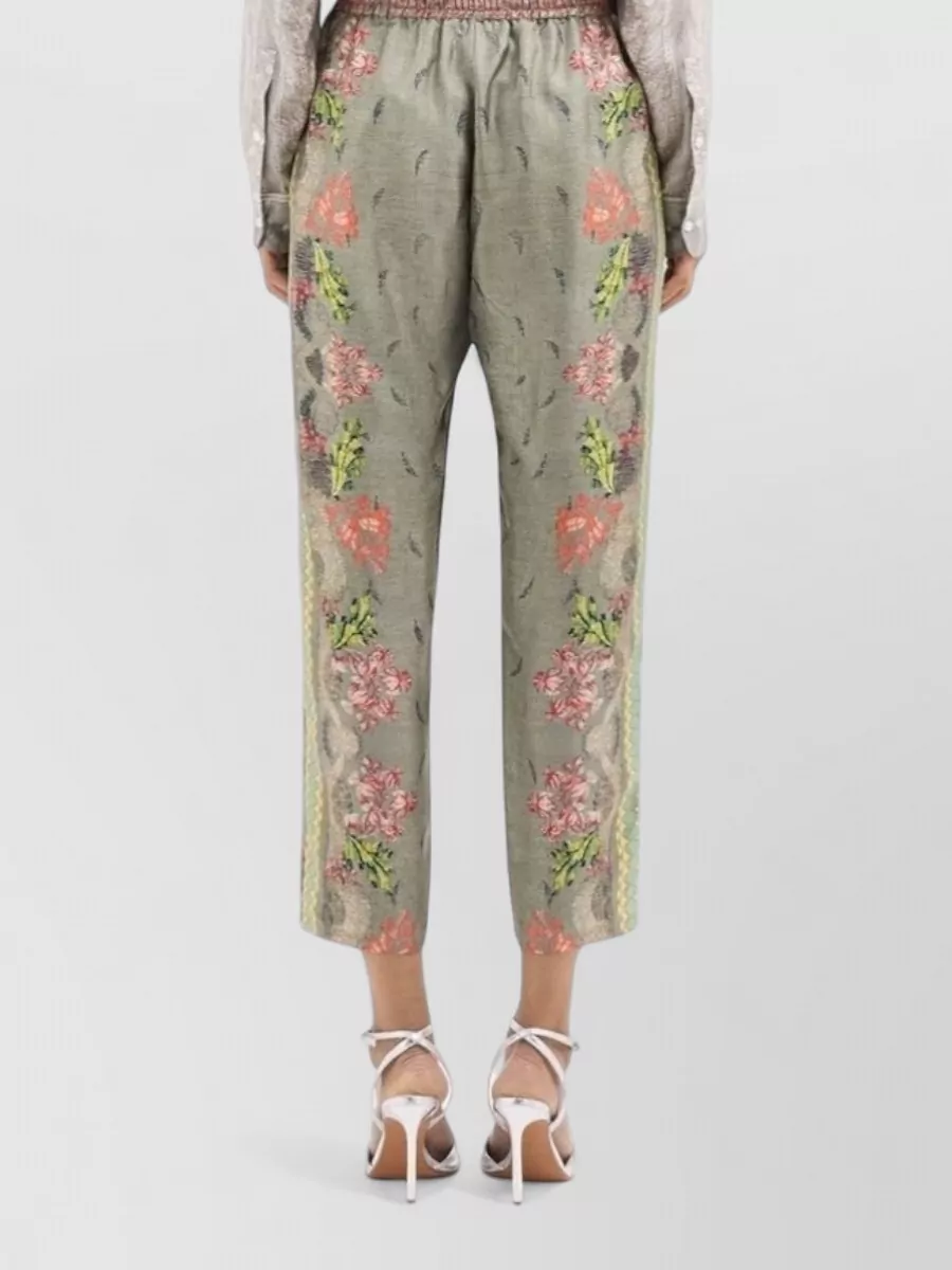 Pierre Louise Mascia Floral-Print Silk Cropped Trousers