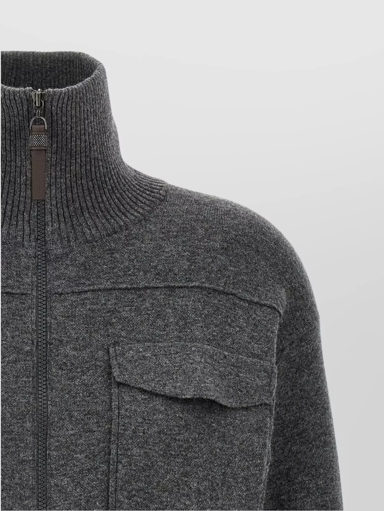 Brunello Cucinelli 'Shiny Zipper Pull' Wool Cardigan