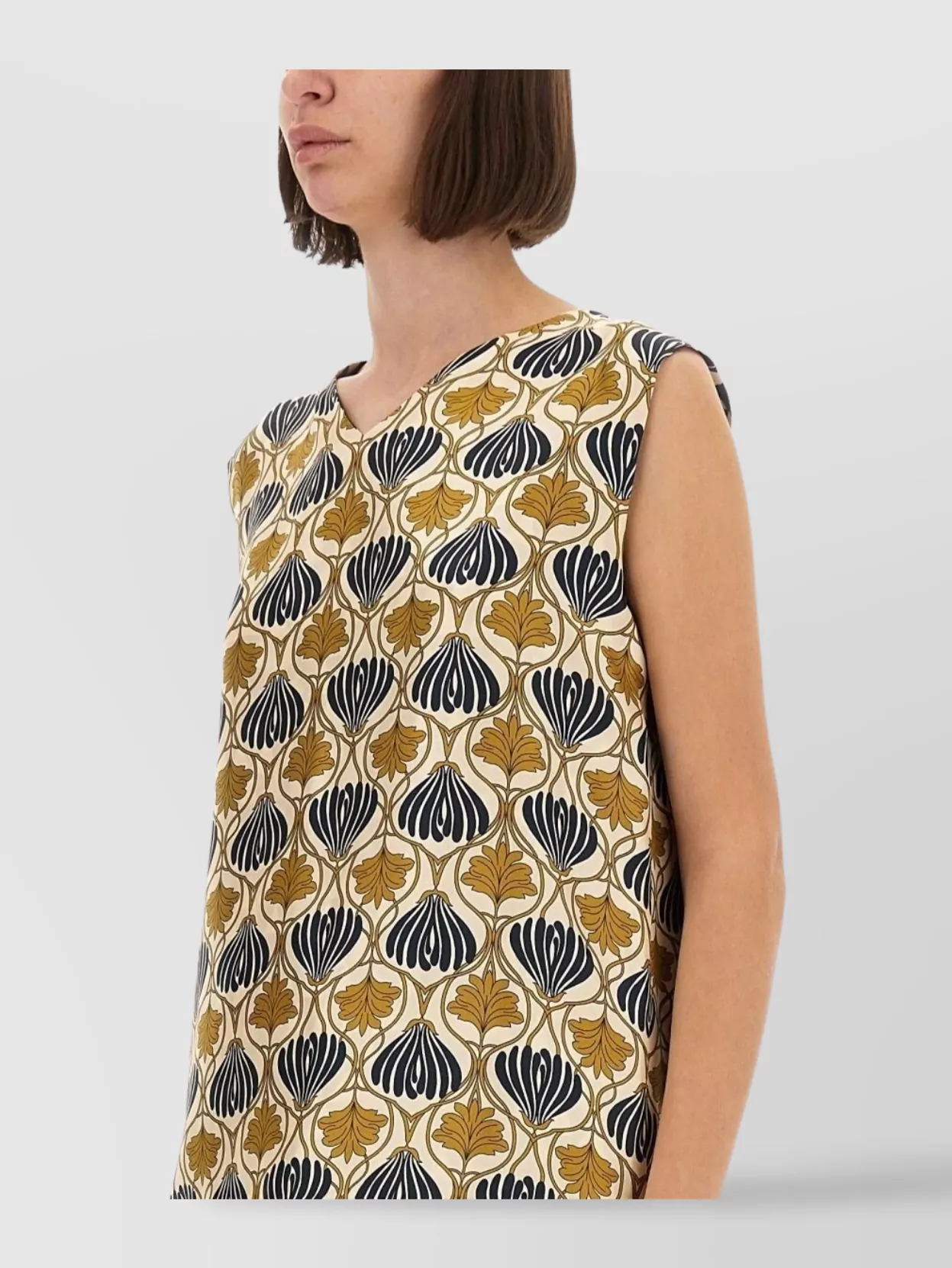 S Max Mara Sleeveless V-Neck Top Bold Pattern