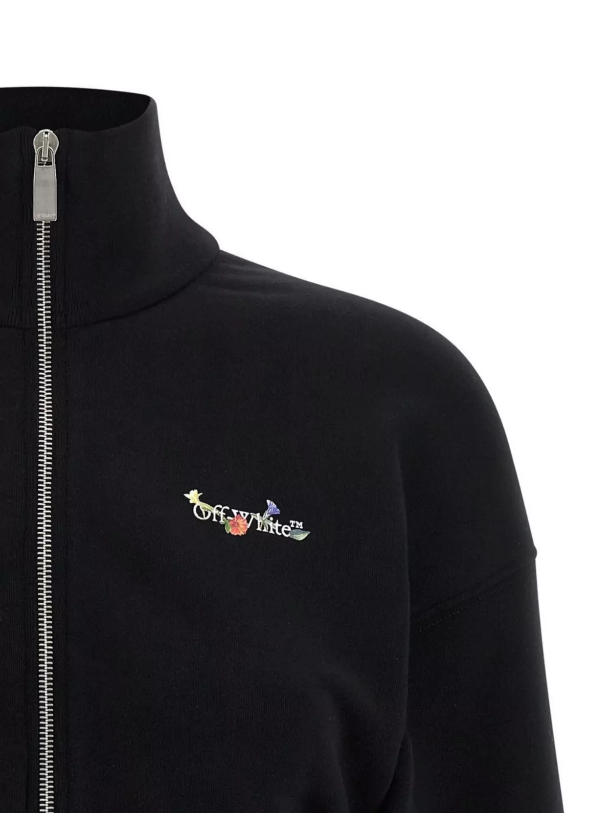Off-White Floral Print Cropped Sweatshirt With High Collar