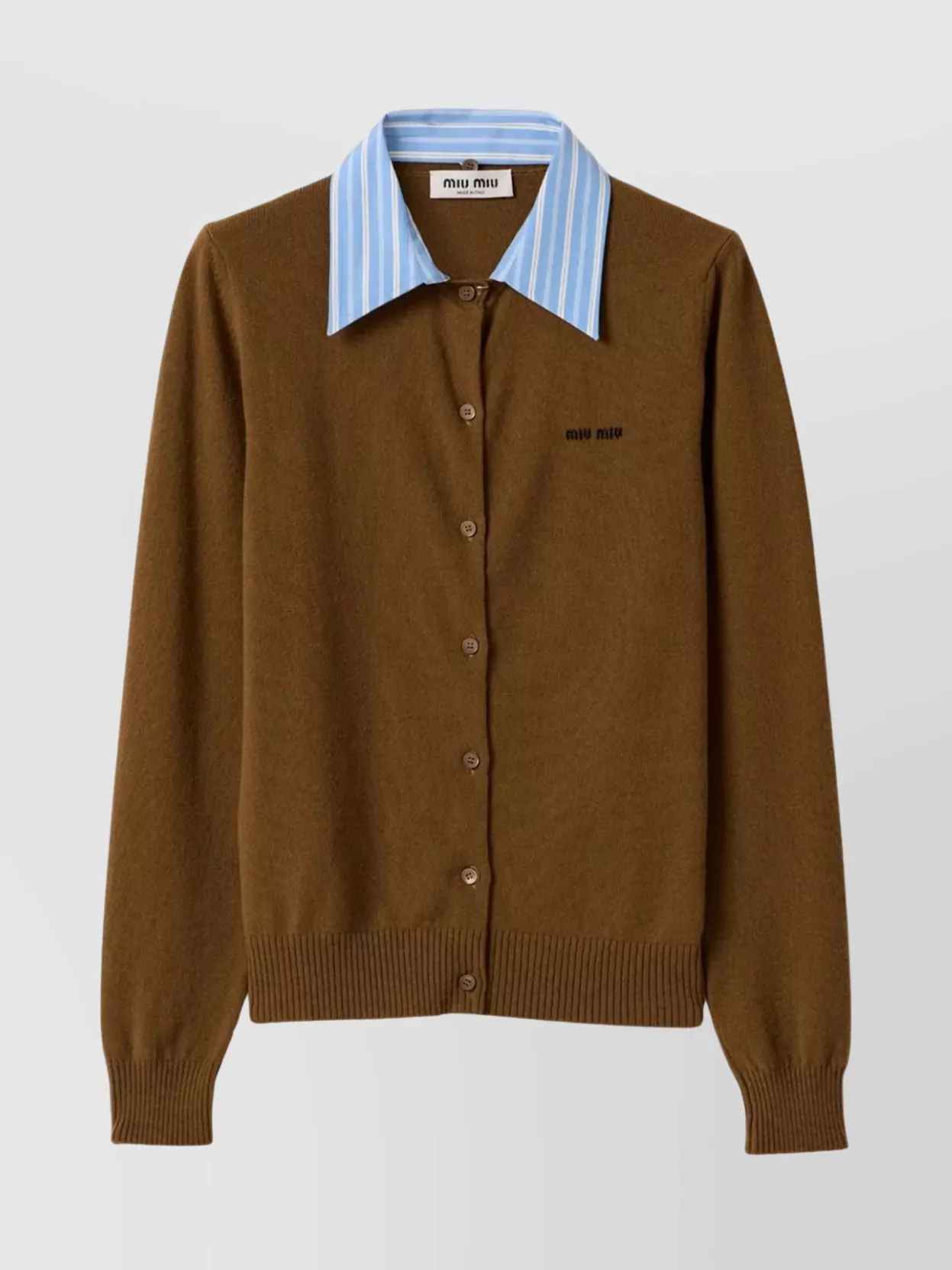 Miu Miu Knitwear With Ribbed Cuffs And Hem In Brown