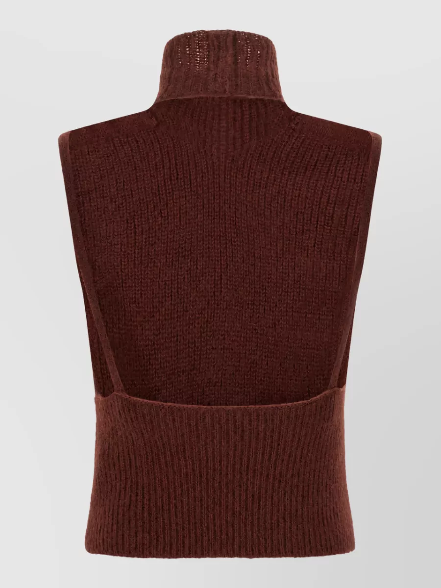 Max Mara Mohair Sleeveless Ribbed High-Neck Cutout Cropped Sweater