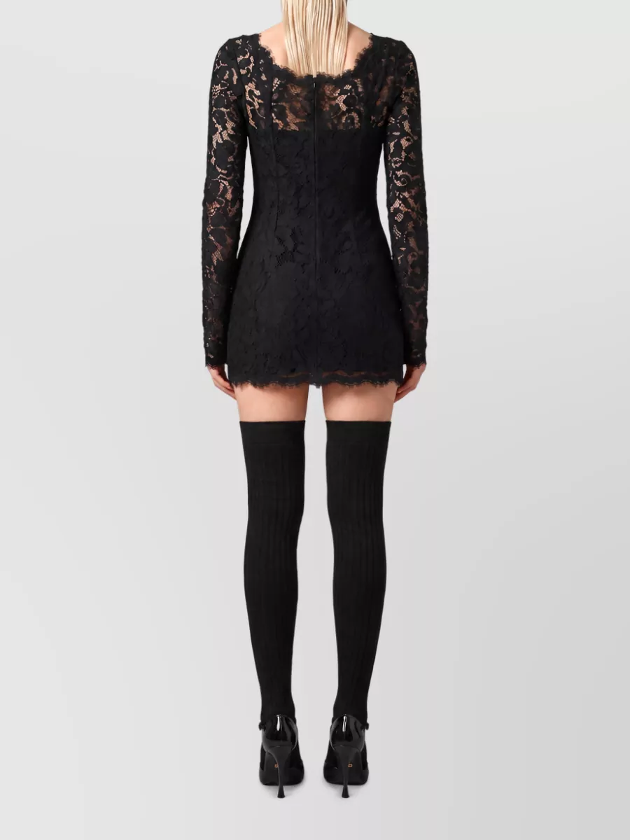 Dolce&Gabbana Lace Long-Sleeve Fitted Mini Dress