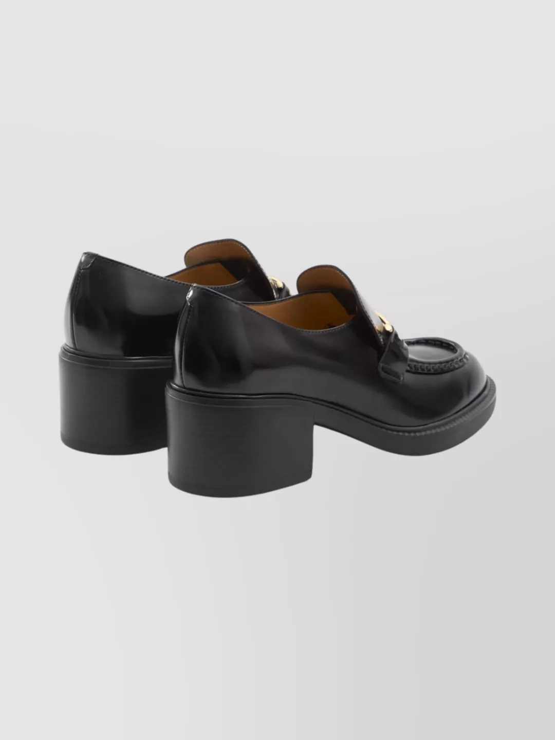 Tod's Leather Block Heel Loafer With Metal Detail