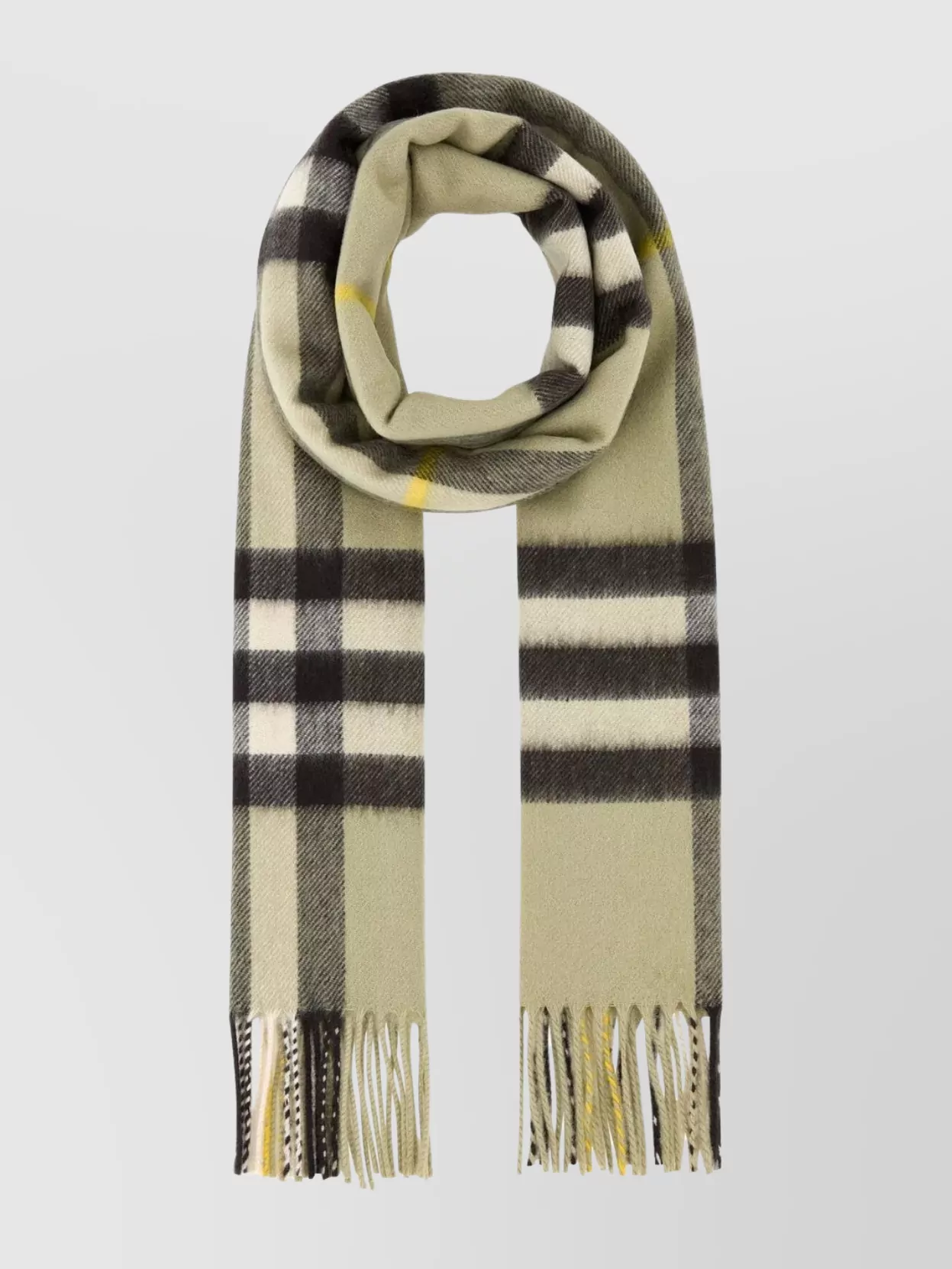 Shop Burberry Checkered Cashmere Scarf With Fringed Edges And Embroidery In Cream