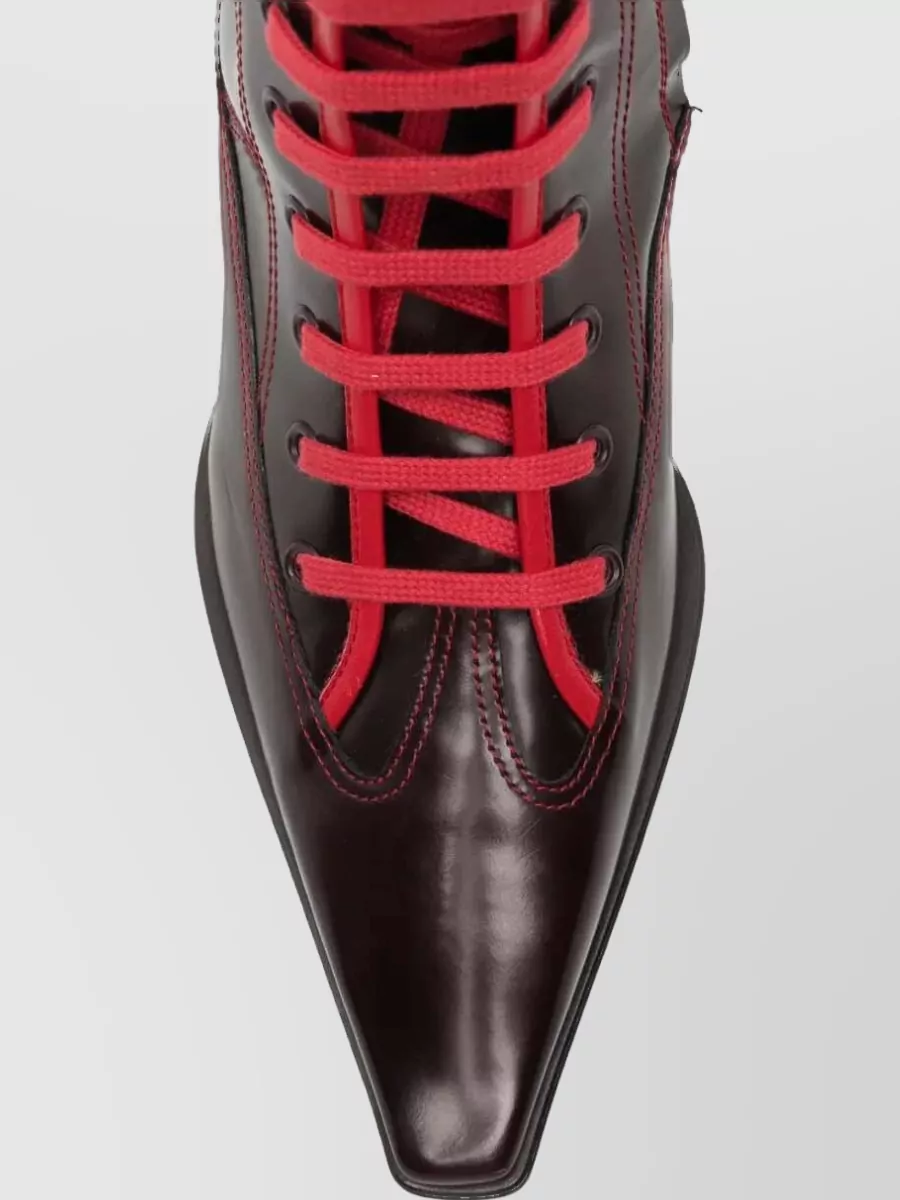 Marni Leather Lace-Up Pointed-Toe Ankle Boots
