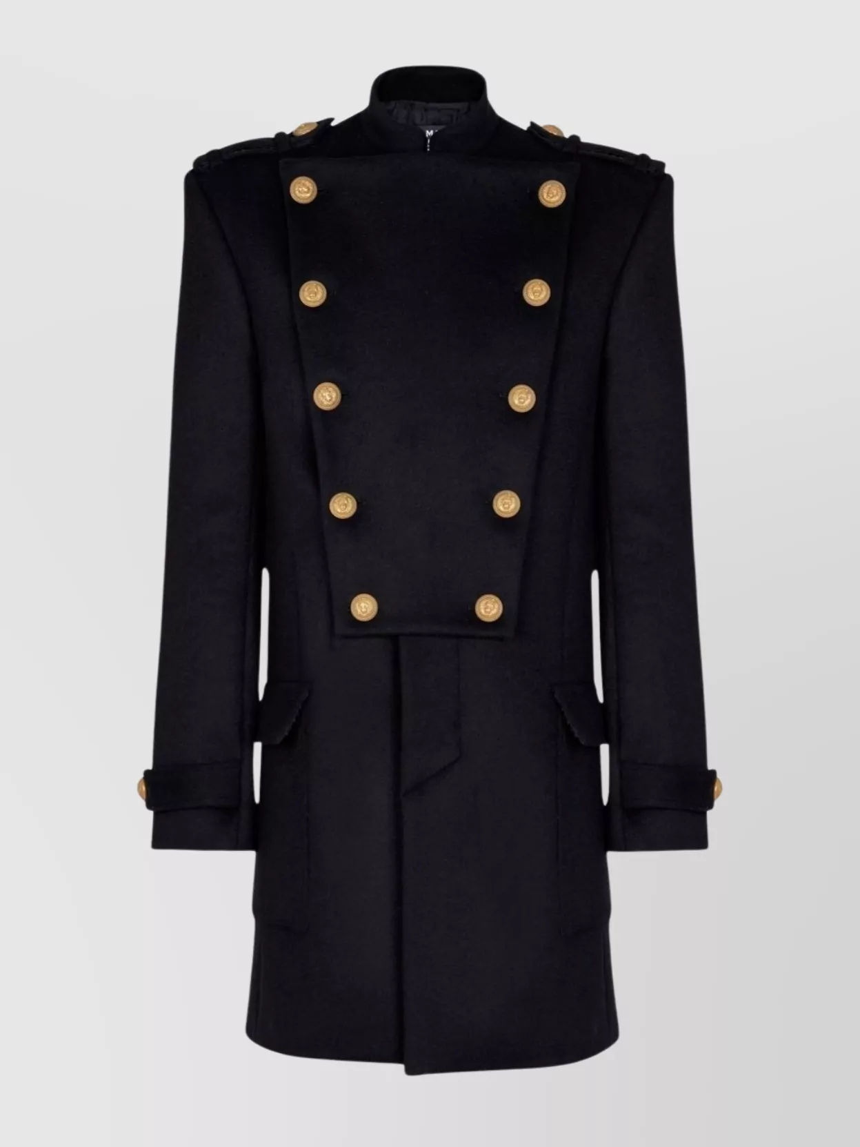 Balmain Wool And Cashmere Coat With Detachable Bib Front In Black