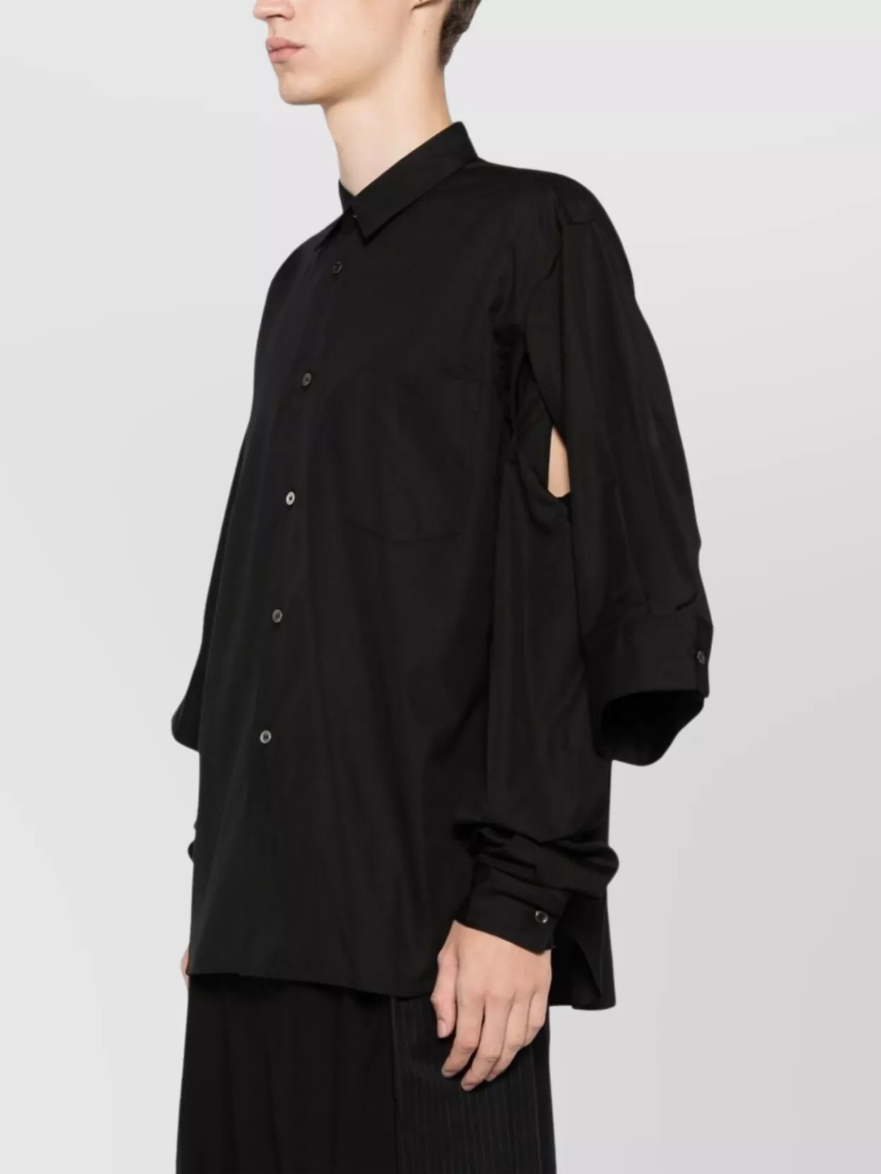 Comme Des Garçons Cotton Double Sleeve Shirt With Box-pleat In Black