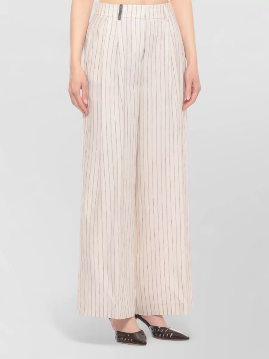 Peserico Striped Linen Wide-Leg Trousers