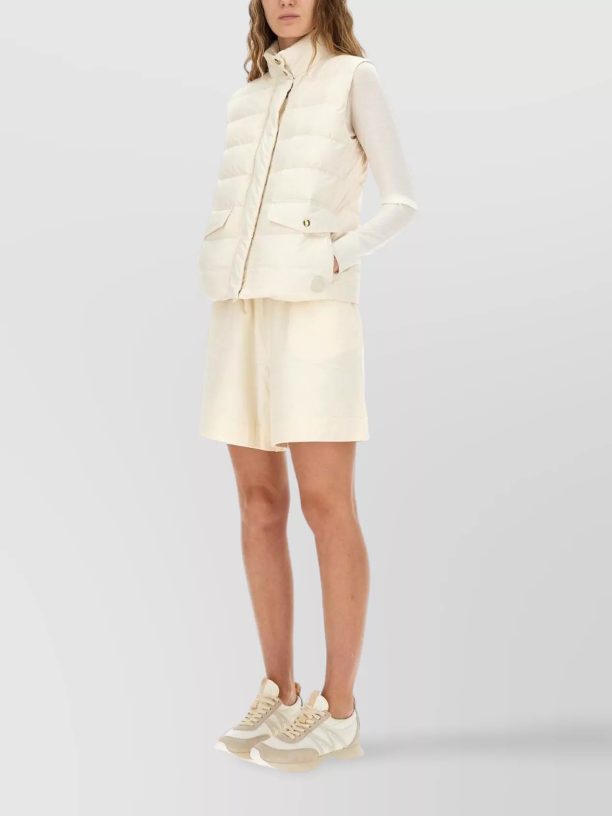Moncler Padded Vest With High Collar And Pockets In White