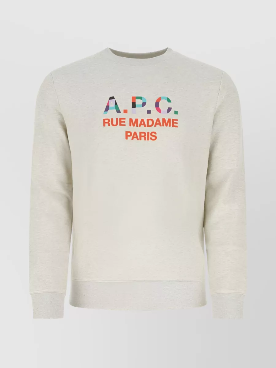 Shop Apc Printed Cotton Crewneck Sweater In Cream