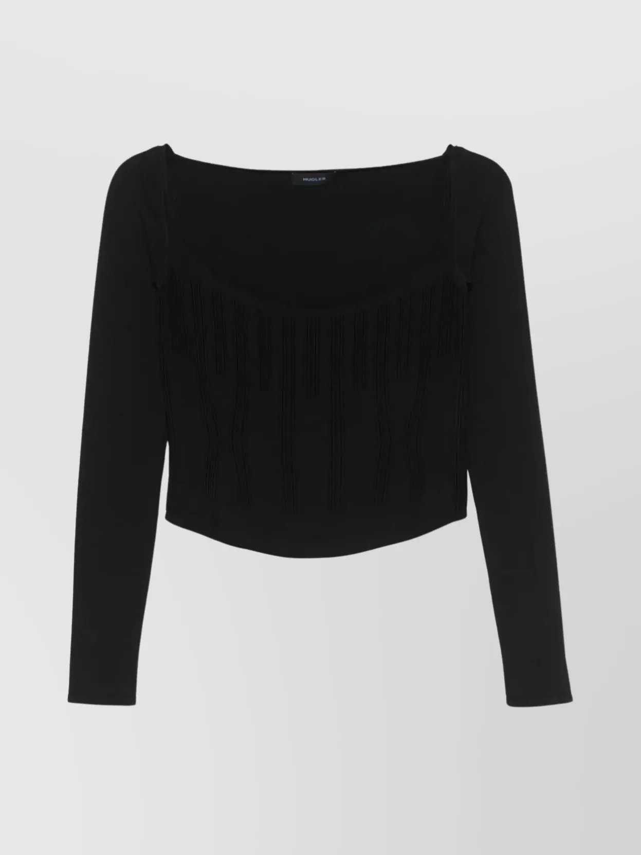 Mugler Off-Shoulder Ribbed Top Long Sleeves