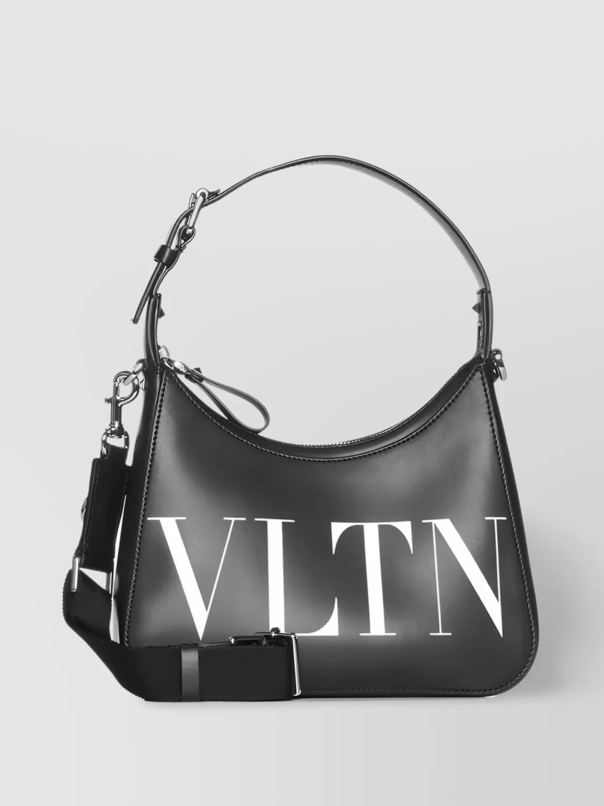 Shop Valentino Adjustable Strap Shoulder Bag In Grey