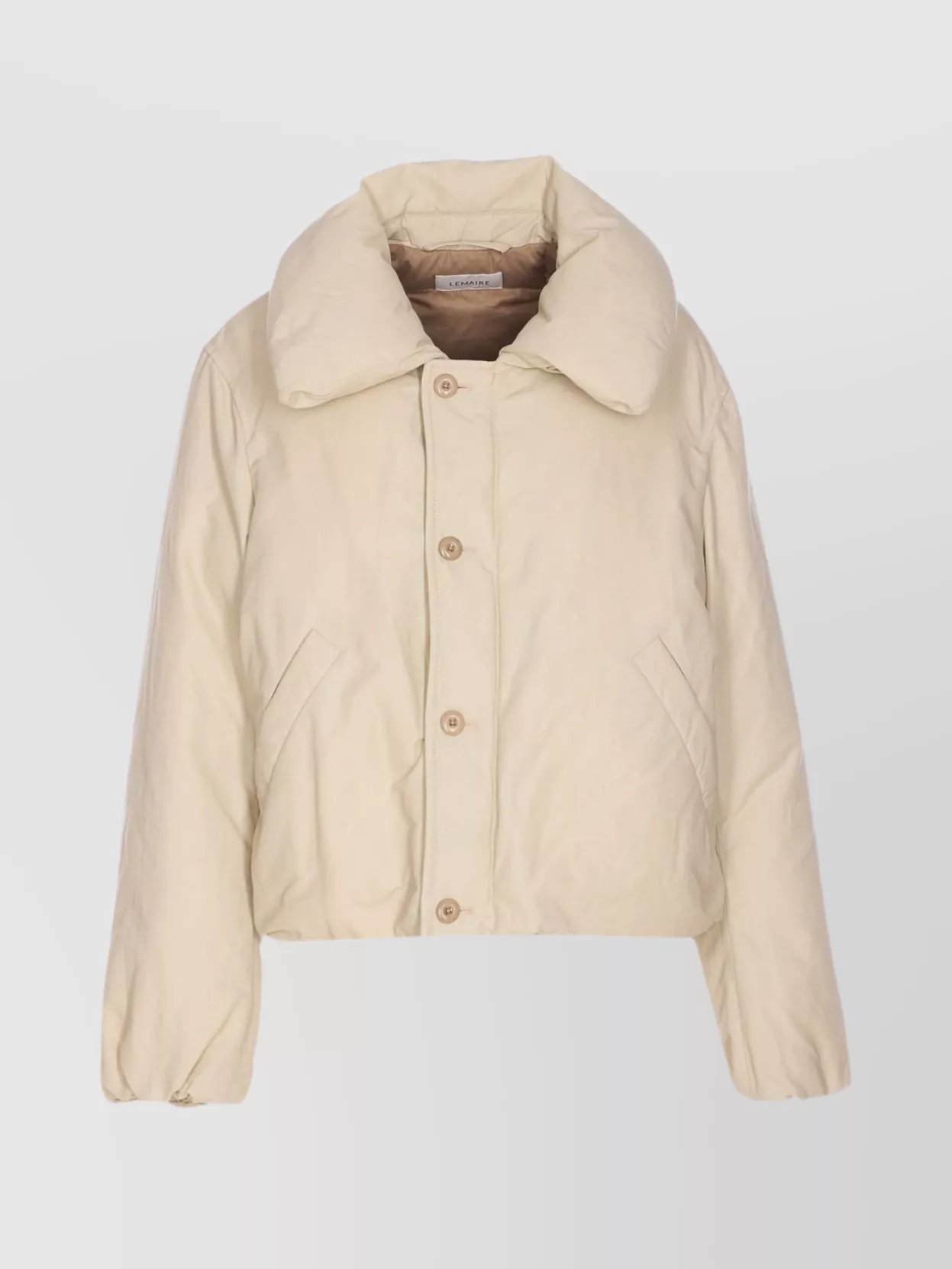 Lemaire Short Puffer Jacket Large Collar In Brown
