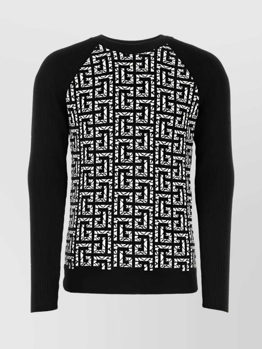 Shop Balmain Pb Monogram Wool Blend Jumper In Black