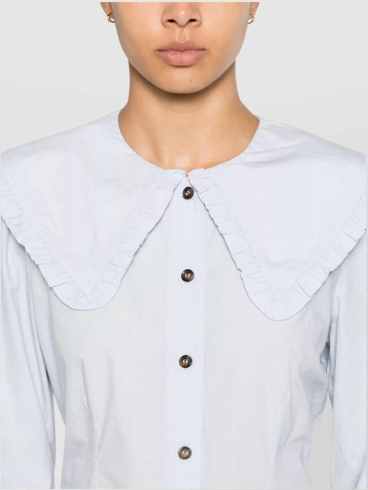 Ganni Ruffled Collar Organic Cotton Shirt