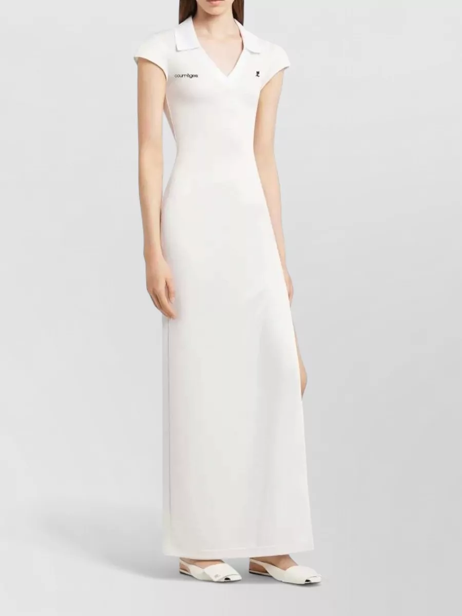 Courrèges Polo V-Neck Short-Sleeve Maxi Dress