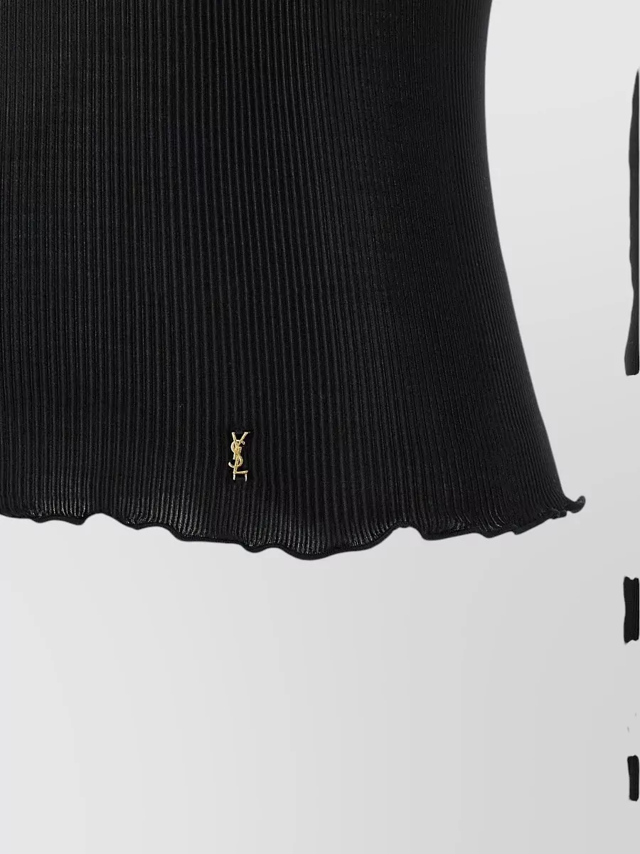 Saint Laurent Silk Ribbed V-Neck Long-Sleeve Top